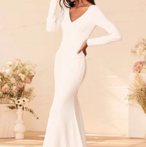 Lulu's Feeling of Forever White Long Sleeve Mermaid Maxi Dress